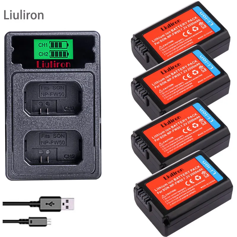 

2000mAh NP-FW50 NP FW50 NPFW50 Battery Akku + LCD Dual Charger for Sony Alpha a6500 a6300 a7 7R a7R a7R II a7II NEX-3 NEX-5