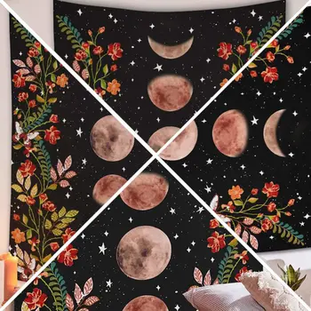 

1Pc Moon Phase Flowers Backdrop Wall Carpet Bathroom Living Room Wall Blanket