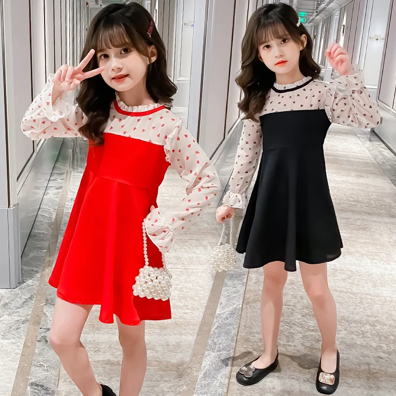 Korean Style Girls Dresses Teenager Children Cocktail Party Dress Wedding Mesh Polka Dot Baby Clothing 4 5 7 9 11 13 | Детская одежда и