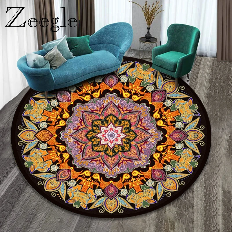 Round Carpet Mandala Rug for Living Room Anti Slip Sofa Area Coffee Table Study Foot Mat Bedside Kids | Дом и сад