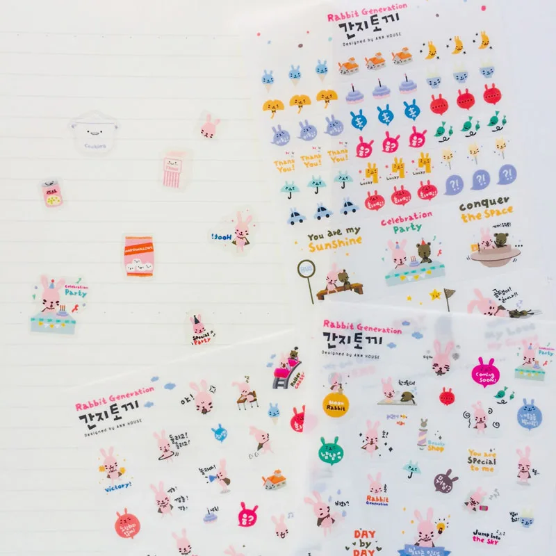 

6 Sheets /Pack Pink Rabbit DIY Decorative Adhensive Stickers Hand Account Decoration