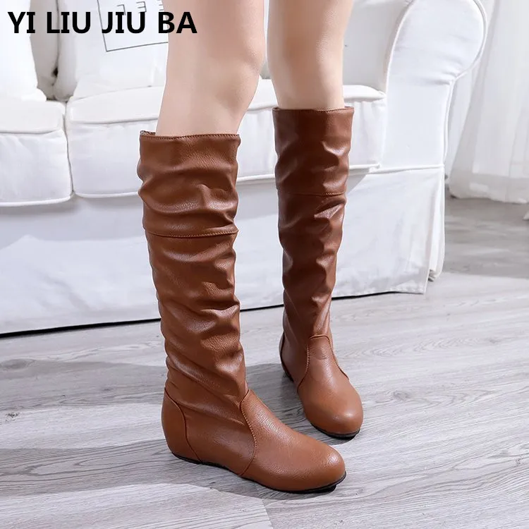 

winter snow Boots Sexy Knee High PU leather Women Snow Boots Women casual flats Winter Thigh High Boots Woman shoes mujer G288