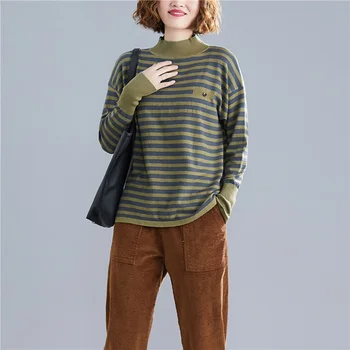 

turtleneck knitted women sweaters and pullovers striped slim lady female elegant pulls fashion tops