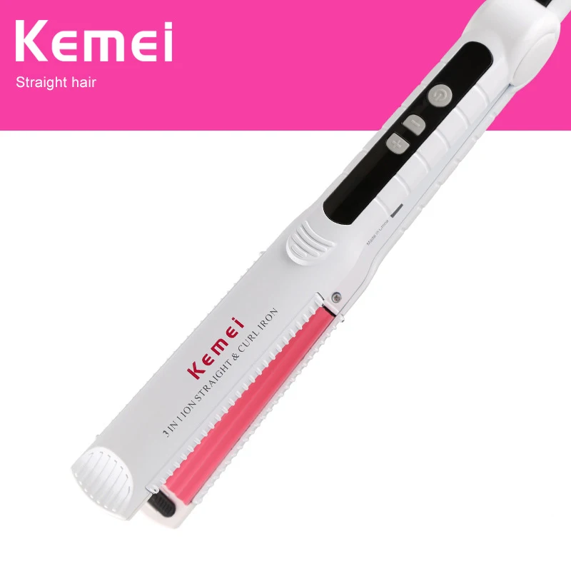 

Kemei 3 In 1 Hair Straightener Irons Temperature Display Electric Hair Straightening Corn Waves Hair Styling Tools KM-1878