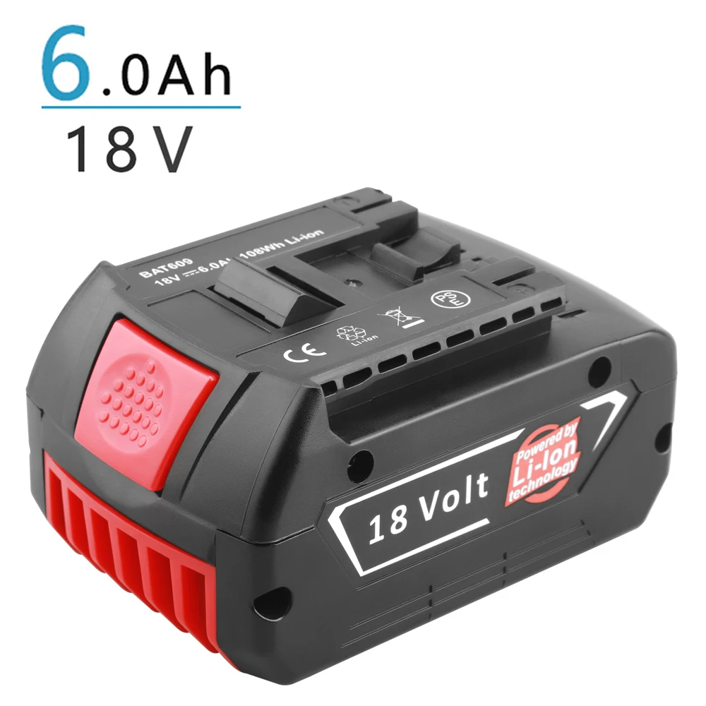 

18V 6.0Ah Rechargeable Li-ion Battery For Bosch 18V Power tool Backup 6000mah Portable Replacement BAT609 Indicator light