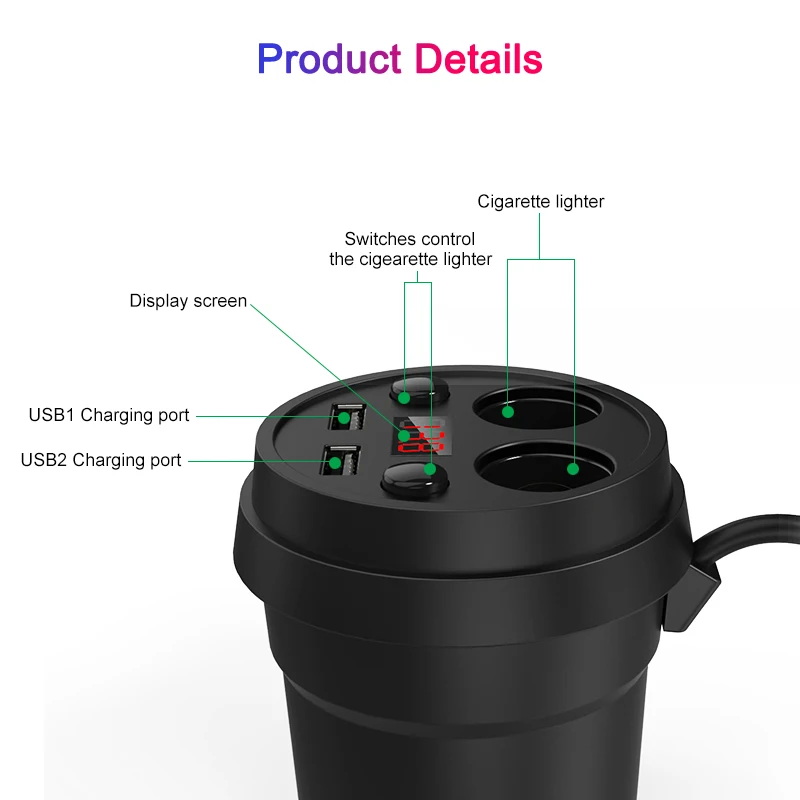 Автомобильное зарядное устройство 2 USB DC/5 V 3.1A чашка питания гнездо адаптер с напряжением светодиодный дисплей прикуриватель разветвитель зарядное устройство для мобильного телефона s