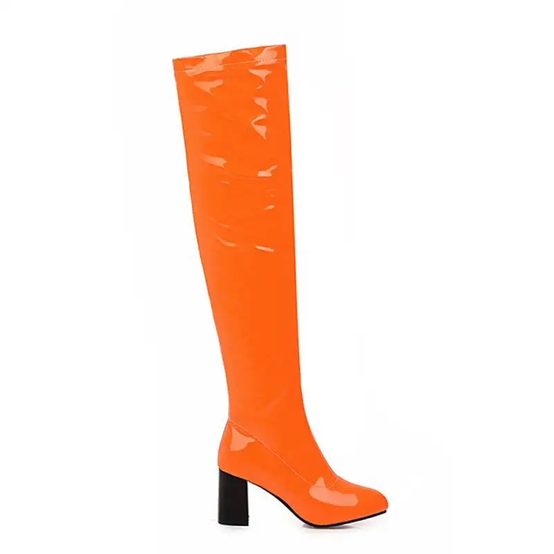 REAVE CAT winter Pointed Square Thick heels Over the knee long Boots Sexy Plus velvet Keep warm High heels Women boots Zipper