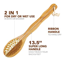 

Double-sided Bath Blossom Bamboo Body Brush For Back Scrubber Natural Bristles Shower Brush With Long Handle Dry Brushing