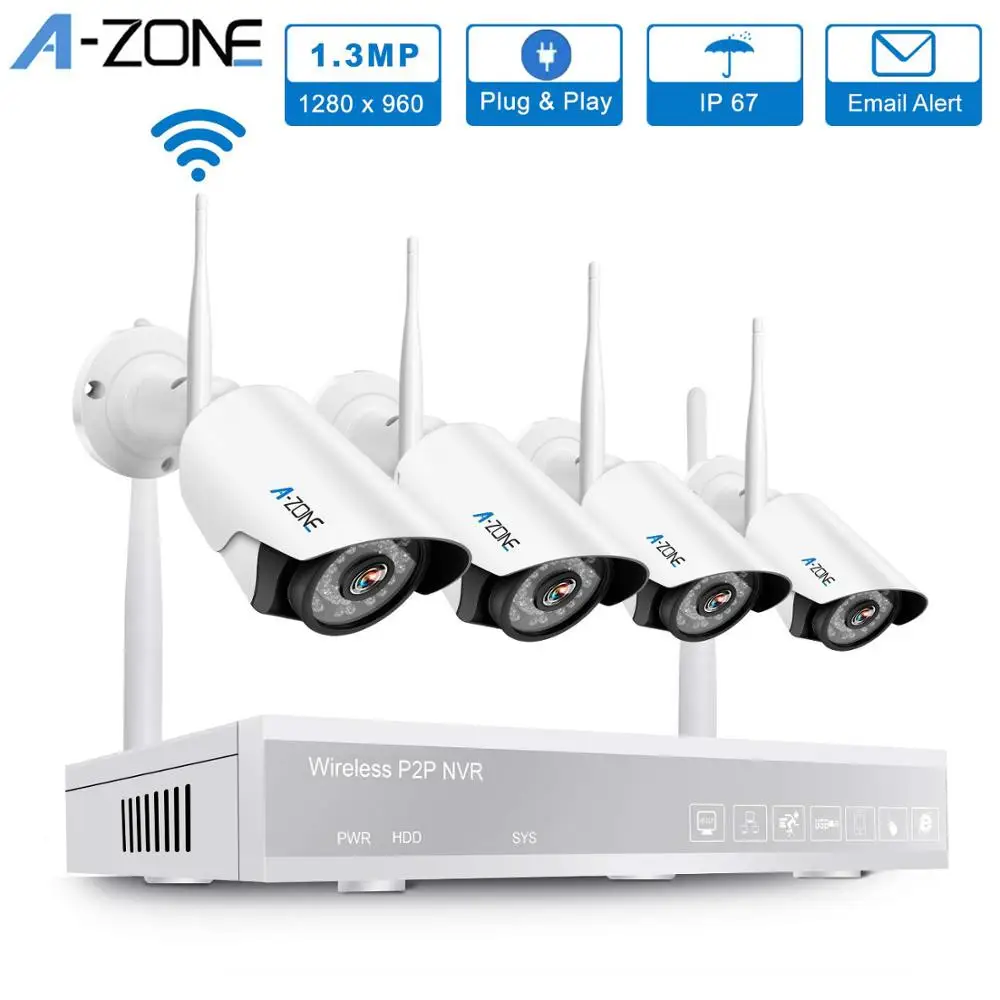 A-ZONE 4CH Wifi NVR CCTV система безопасности наружная аудио запись IP67 Водонепроницаемый P2P 960P домашний беспроводной комплект видеонаблюдения