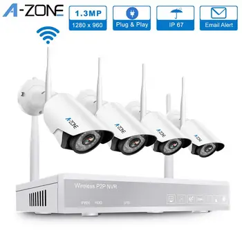 

A-ZONE 4CH Wifi NVR CCTV Security System Outdoor Audio Record IP67 Waterproof P2P 960P Home Wireless CCTV Video Surveillance Kit