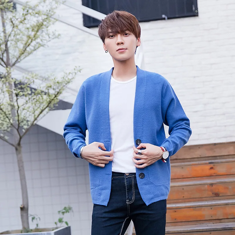 

2020 Spring New Products Trend Loose-Fit Solid Color Sweater V-neck Casual Sweater Handsome Men Youth Cardigan
