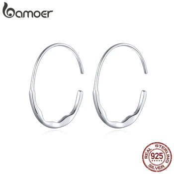 

bamoer Genuine 925 Sterling Silver Big Hoop Earrings for Women Minimalist Simple Ear Hoops Fashion Silver Jewelry SCE839
