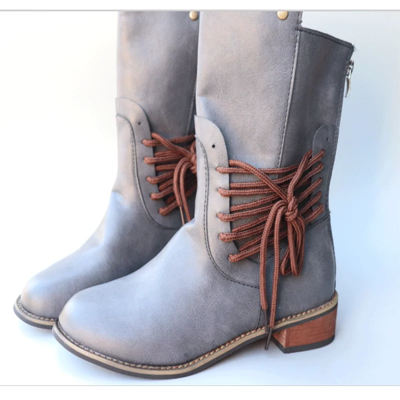 Botas de cuero PU de calidad con plataforma de tobillo para mujer con cremallera botas planas suela de mukulo de vaca zapatos d