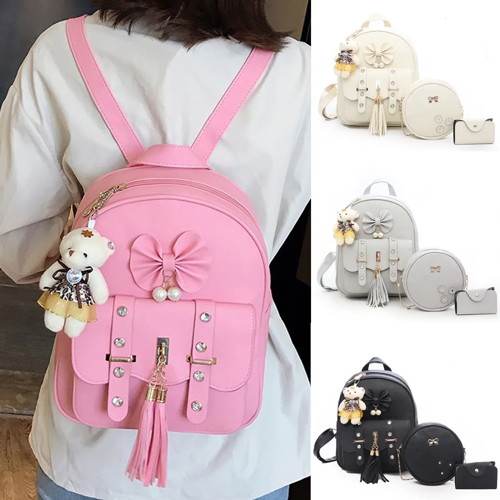 3 шт женский рюкзак из искусственной кожи, однотонная, маленькая сумка, женский рюкзак, школьная сумка для рюкзак для девочки-подростка, дорожные сумки
