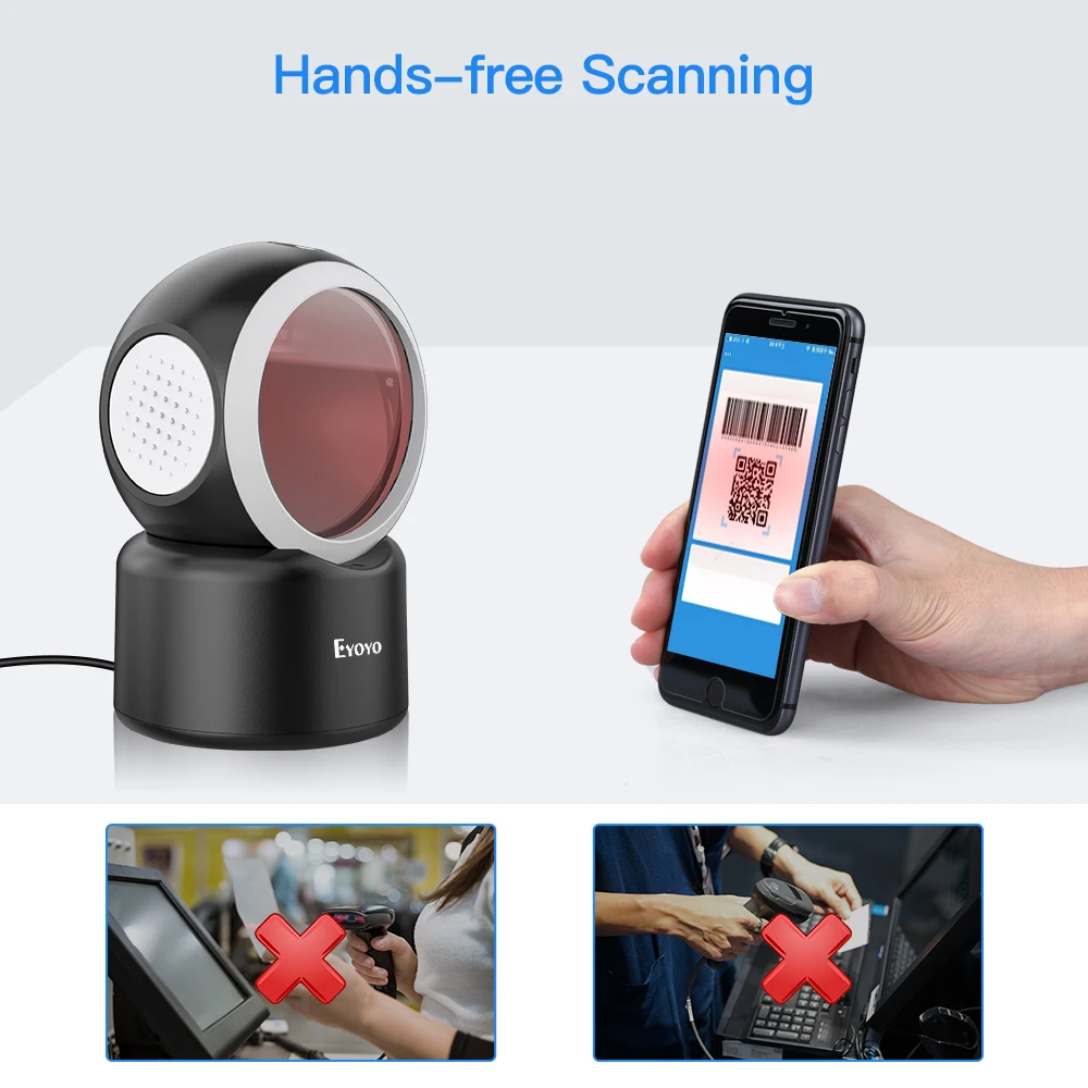 Eyoyo 2D Настольный сканер штрих кодов всенаправленный Hands Free 1D считыватель qr