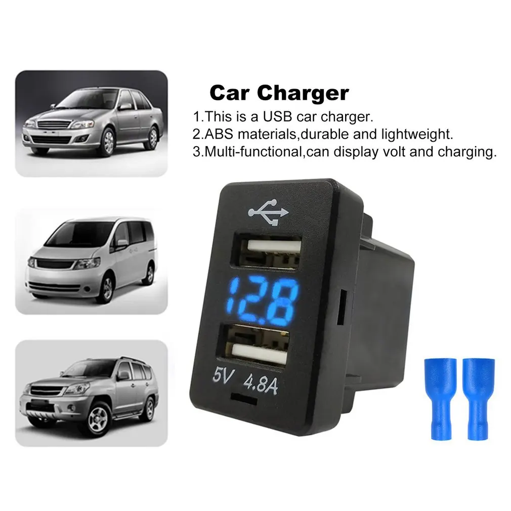 4.8A автомобильное зарядное устройство двойной USB порт светодиодный дисплей Вольт для телефона планшета навигатор Быстрая Зарядка адаптер для автомобиля Toyota