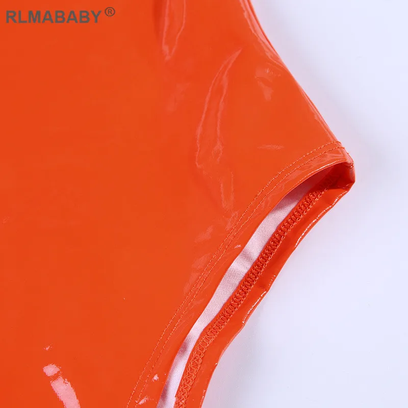 RLMABABY, Осень-зима, сексуальный женский комбинезон из искусственной кожи, Облегающий комбинезон с круглым вырезом и длинным рукавом, комбинезон, короткий повседневный розовый женский боди