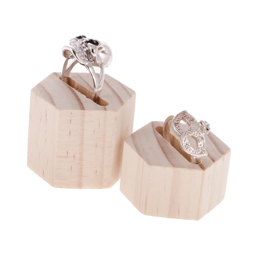 

Hexagon Plain Wooden Ring Wedding Band Pillow Bearer Wooden Jewelry Display Stand Holder Organizer