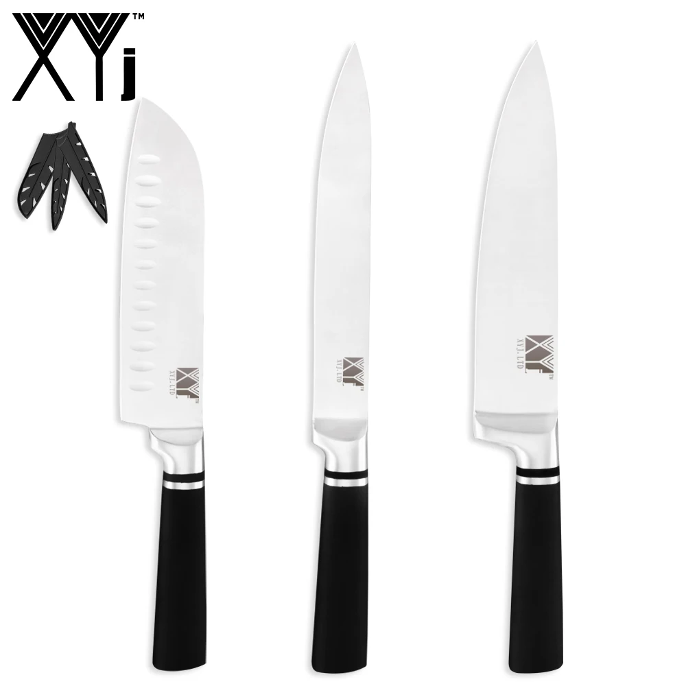 H.3pcs set XYj 9 шт. набор ножей из нержавеющей стали для повара 8 ''шеф-повара 8'' нарезки 8 ''хлеба 7'' сантоку 5 ''нож 3,5'' ножи для очистки овощей - Цвет: H.3pcs set