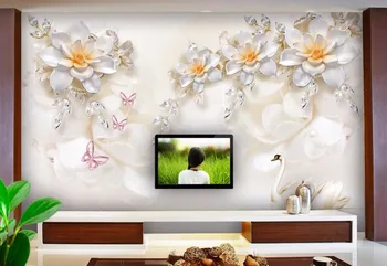 

CJSIR Custom Wallpaper 3d Three-dimensional Luxury Swan Flower Soft Pack Jewelry Tv Background Wall Painting 3d Wallpaper