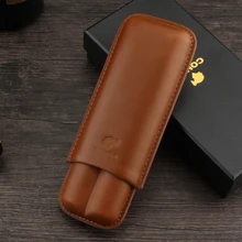 COHIBA Travel Leather Humidor Cigar Case 2 Tubes Cigar Box Portable Cigar Accessories With Gift Box
