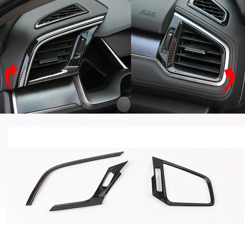 

Car Styling 5pc For Honda 10th Gen Civic sedan 16-20 stainless Carbon Fiber Pattern Front air conditioning air outlet trim cover