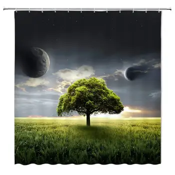 

Galaxy Shower Curtain Alien Planet Earth Tree Green Plant Science Fiction Future Art Bathroom Home Decor Quick Drying Resistant