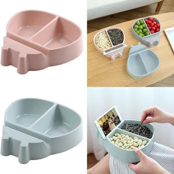 

New Lazy Snack Bowl Plastic Double-Grids Snack Storage Box Bowl Plate Fruit Bowl And Mobile Phone Bracket Chase Artifact 2colors