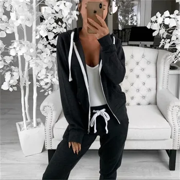 

Womens Zip Up Hooded Activewear Ladies Hoodie Sport Jacket Coat Outerwear Tops Solid