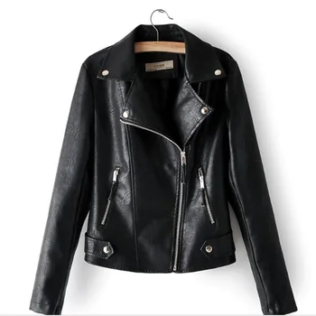 

Women's Autumn Slim Turn-down Collar haulage motor Leather jacket