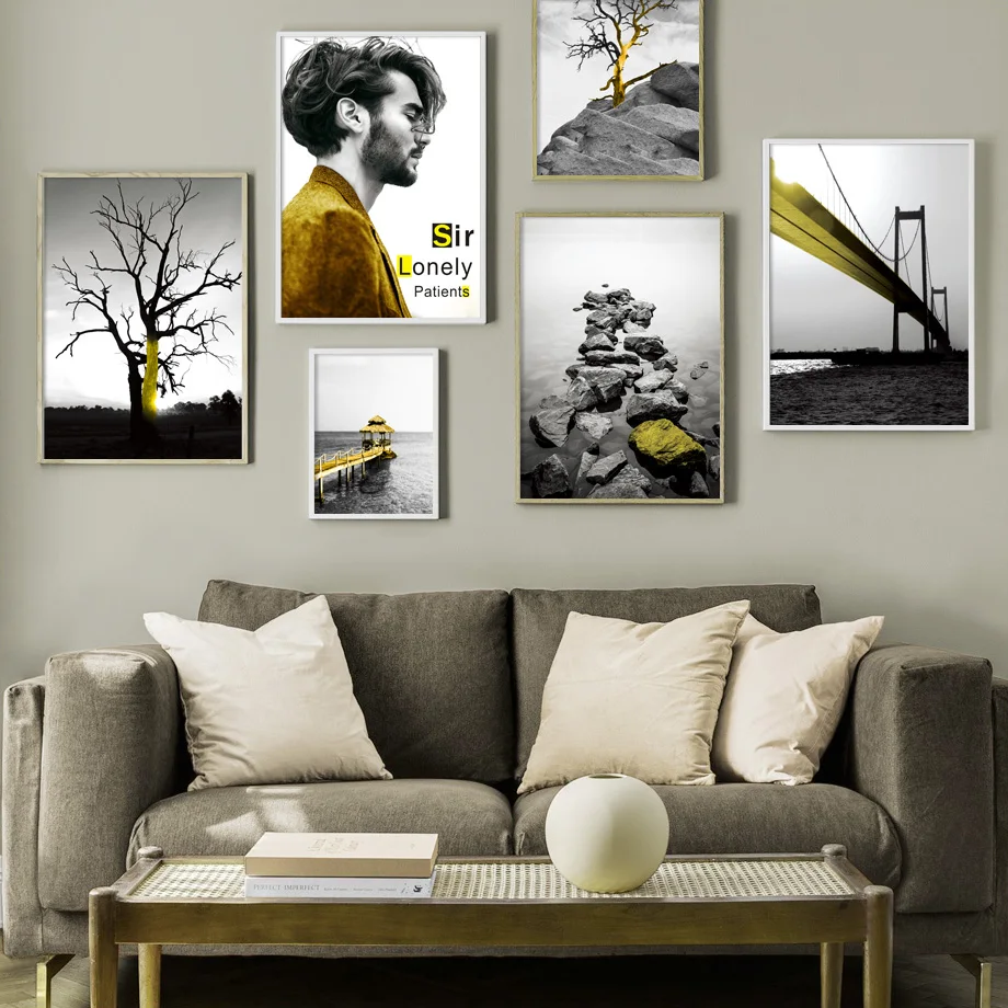 

Tree Bridge Stone Ocean River Wall Art Canvas Painting Nordic Posters And Prints Black White Wall Pictures For Living Room Decor