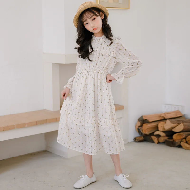 Шифоновое плиссированное платье для девочек подростков в горошек|Платья| |