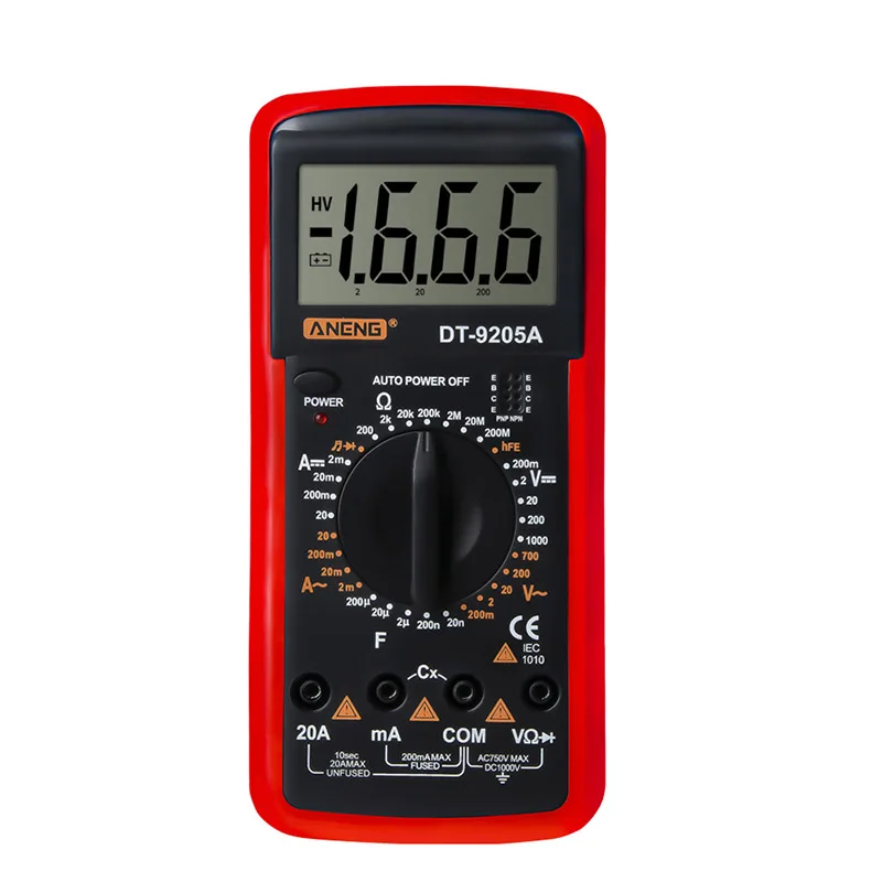 Красный ANENG DT9205A Цифровой мультиметр Профессиональный электрический ручной ЖК-дисплей Электрический вольтметр Амперметр метр тестер HR - Цвет: Красный