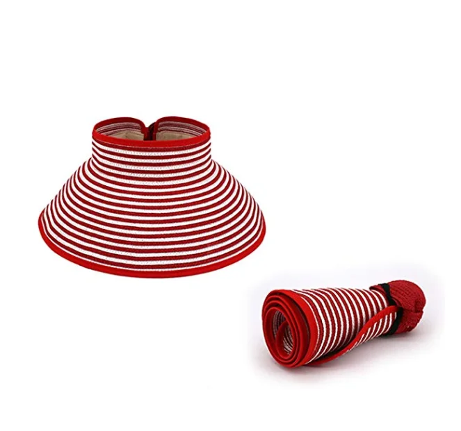 Red and white Новинка, весенняя и Летняя женская шляпа, ручная работа, рафия, шляпа от солнца, модная Панама, Свободный Топ, шляпа от солнца, складная и удобная в переноске - Цвет: Red and white