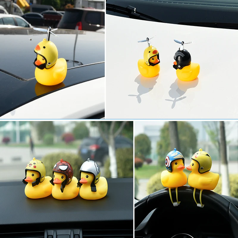 

Duckling Helmet Car Decoration Iron man Spiderman Super Heros Baseball Star Little Yellow Duck Car Accessories Anime Mini Doll