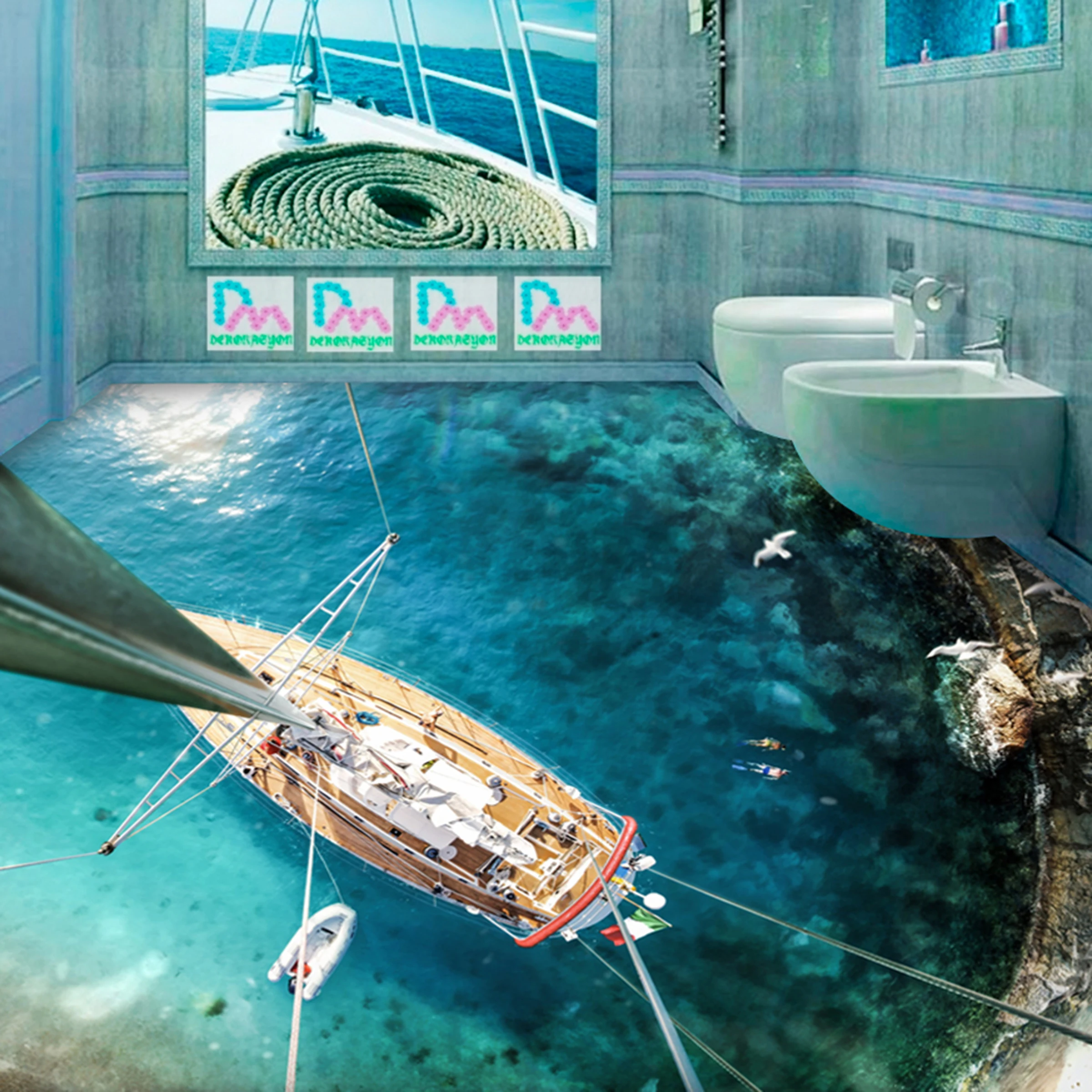 [Самоклеющиеся] 3D сосуд на море 1955 фотообои настенные наклейки
