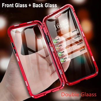 

double sided Tempered Glass Cover For iPhone XR XS Max 8 Plus 7 X iPhone8 6 6s Case Magnet 360 Full Body Flip Metal Magnetic
