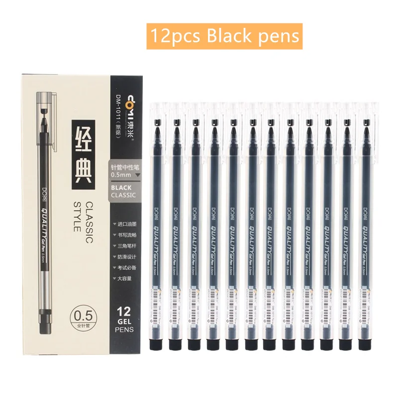 12 pcs Black 12 шт., Классическая гелевая шариковая ручка, 0,5 мм, прозрачный треугольный корпус, черный, синий, красный цвет, ручки для письма, подписи, для офиса, школы, A6873 - Цвет: 12 pcs Black