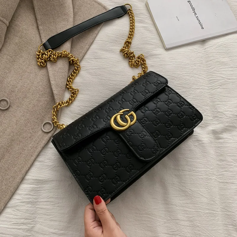 

High Grade Sense Lettered Embossed Square Sling Bag WOMEN'S Bag Bag2019 New Style chao wang Red-Style Chain Crossbody Bag