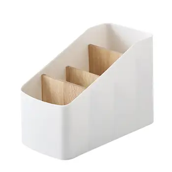 

1PC Wood And Plastic Desktop Storage Basket Multi-Compartment Storage Box Remote Control Organizer For Home Office