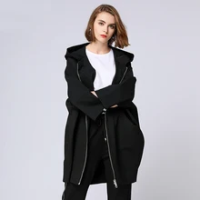 Осеннее Женское пальто средней длины с капюшоном с наклонными карманами, ветронепроницаемое пальто с принтом букв и цифр, верхняя одежда, черный цвет