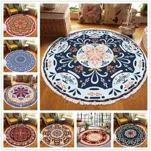 

Bohemia Rugs National Round Mat Living Room Carpet Imitation Cotton Linen Decor Woven Prayer Bedroom Rug Children Play Area Rug