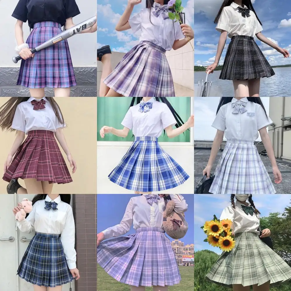 Conjunto de camisa e saias de suéter de urso, uniforme estudantil xadrez  japonês, moda coreana, terno de malha Jk com gravata, casacos formais,  kawaii, 3 peças - AliExpress