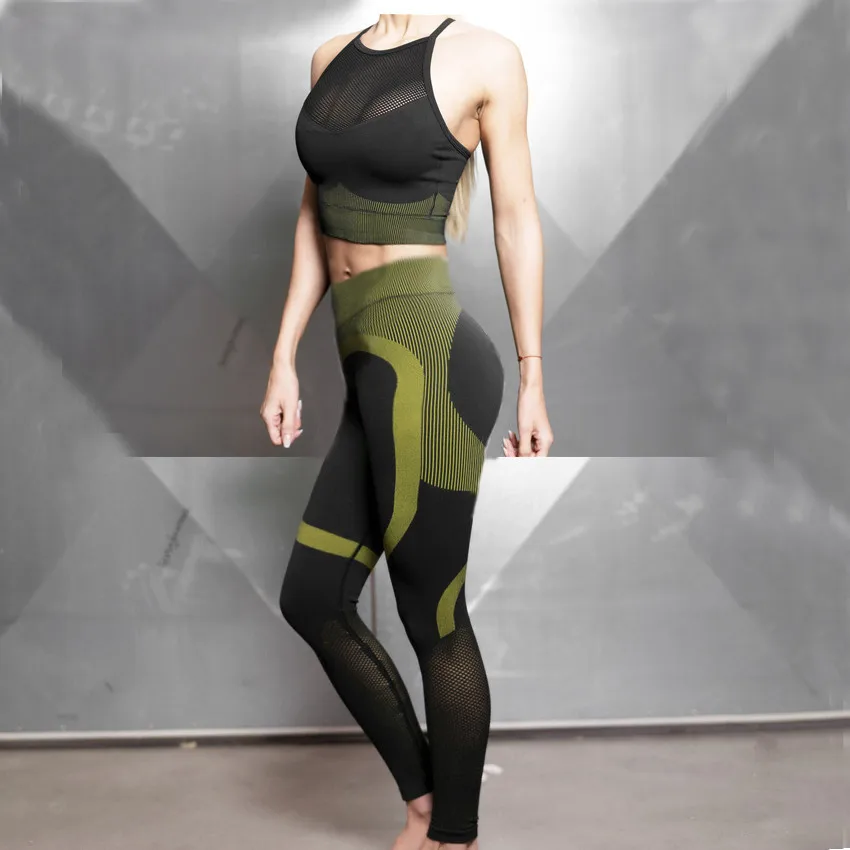 CB253 pant gren set Сетчатые женские энергетические Бесшовные штаны для занятий йогой с контролем живота, супер эластичные колготки для спортзала, спортивные Леггинсы с высокой талией, штаны для бега - Цвет: CB253 pant gren set