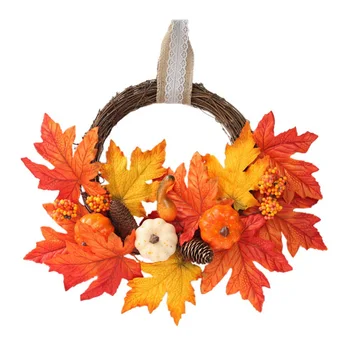 

Rattan Wreath Garland Artificial Maple Leaves Pumpkins And Berries Front Door Holiday Decor Christmas Thanksgiving Wreaths CM