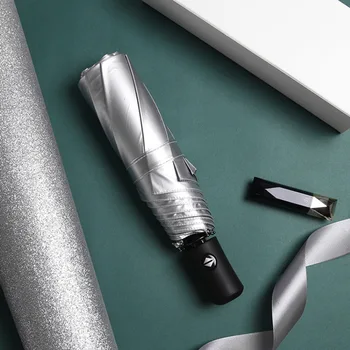 

Fully Automatic Titanium Silver Colloid Three-fold Umbrella Sun-resistant UV-Protection Parasol Shine Dual Purpose Rain Umbrella