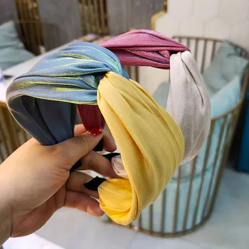 

Haimeikang Korean New Bezel Jia Jingwen Hit Color Cross Hair Hoop High-end Bright Silk Fabric Fashion Headband Hair Accessories