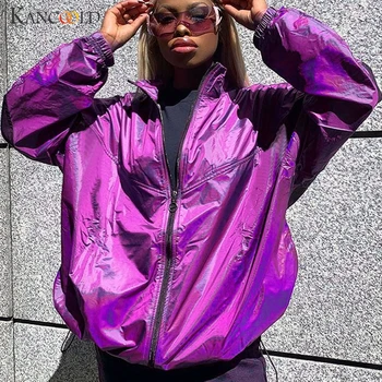 

KANCOOLD coats MINIMALIST STYLE Casual Solid Color Glossy Loose Zip Splice Cardigan fashion new coats and jackets women 2019Sep4
