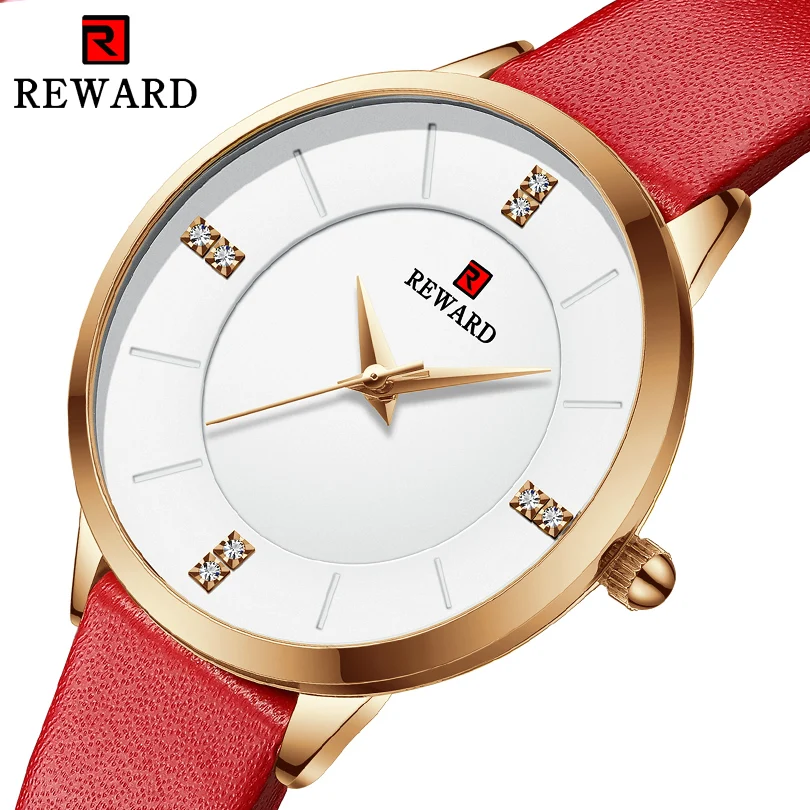 

REWARD Top Brand Luxury Woman Watches Red Leather Watch Women Quartz Waterproof Women's Wristwatch Ladies Girls Watches Clock