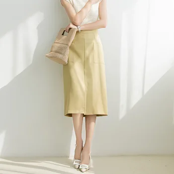 

Solid Midi Skirt Harajuku Knee-Length 2020 Summer New Fashion Skirts Womens High Waist Office Lady Clothing Casual Streetwear